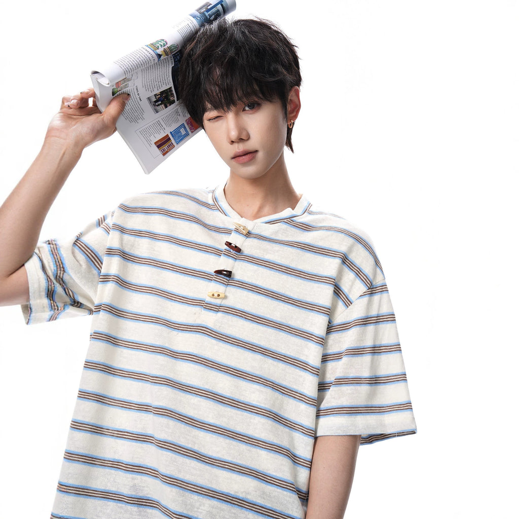 Henley Neck Short Sleeve T-Shirt Men