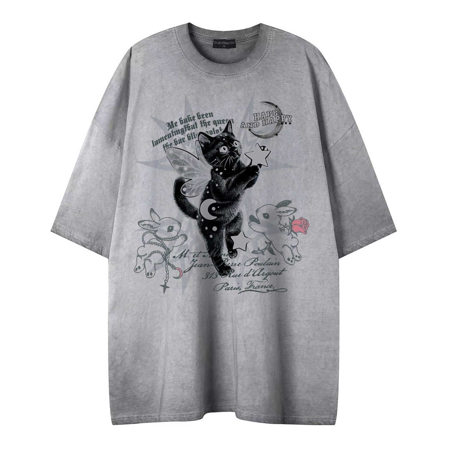 Dreamy black cat print short sleeved shirt