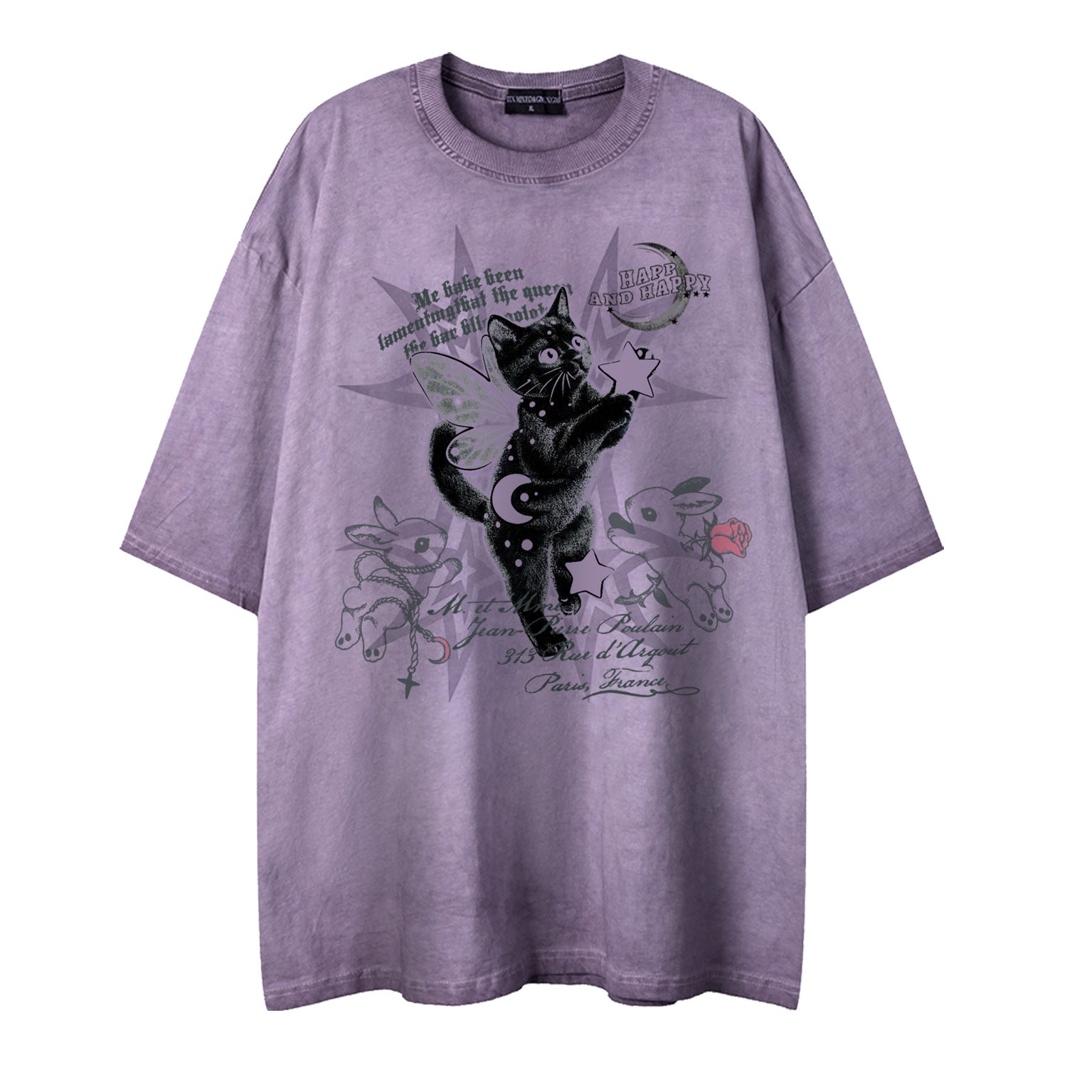 Dreamy black cat print short sleeved shirt